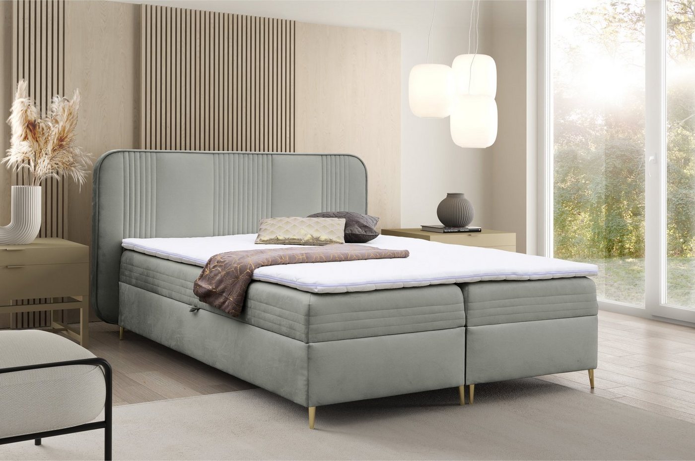 AN-MOEBEL4U Boxspringbett GOLDFLAIR, inkl. Bettkasten und Topper von AN-MOEBEL4U