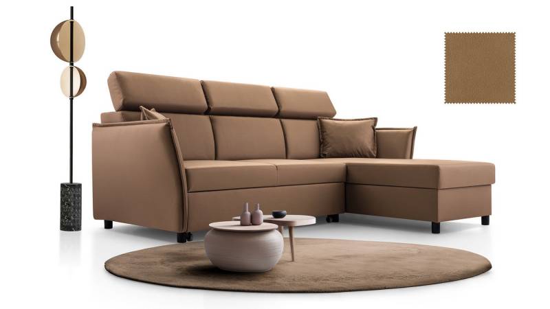 AN-MOEBEL4U Ecksofa Sofa Boris Stoff pflegeleicht Bettkasten freistehend rechts/links, set, Schlaffunktion Kopfteile verstellbar freistehend mit Stoff bezogen von AN-MOEBEL4U