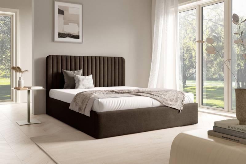 AN-MOEBEL4U Polsterbett BEZA II – Doppelbett, Bettkasten, gepolstertes Kopfteil, ohne Matratze (mit Holzlattenrost), stabile Konstruktion, integrierter Federmechanismus, ohne Matratze von AN-MOEBEL4U