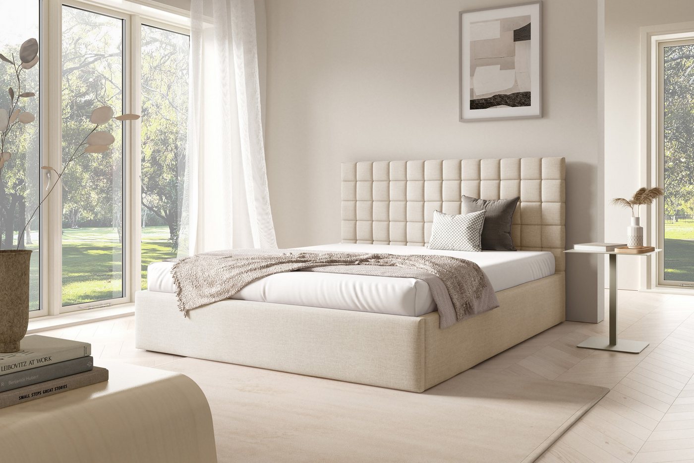 AN-MOEBEL4U Polsterbett BEZA III–Doppelbett, Bettkasten, gepolstertes Kopfteil, ohne Matratze (mit Holzlattenrost), stabile Konstruktion, integrierter Federmechanismus, ohne Matratze von AN-MOEBEL4U