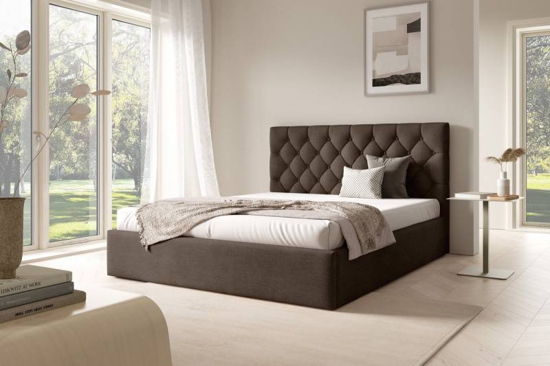 AN-MOEBEL4U Polsterbett BEZA IV–Doppelbett, Bettkasten, gepolstertes Kopfteil, ohne Matratze (mit Holzlattenrost), stabile Konstruktion, integrierter Federmechanismus, ohne Matratze von AN-MOEBEL4U