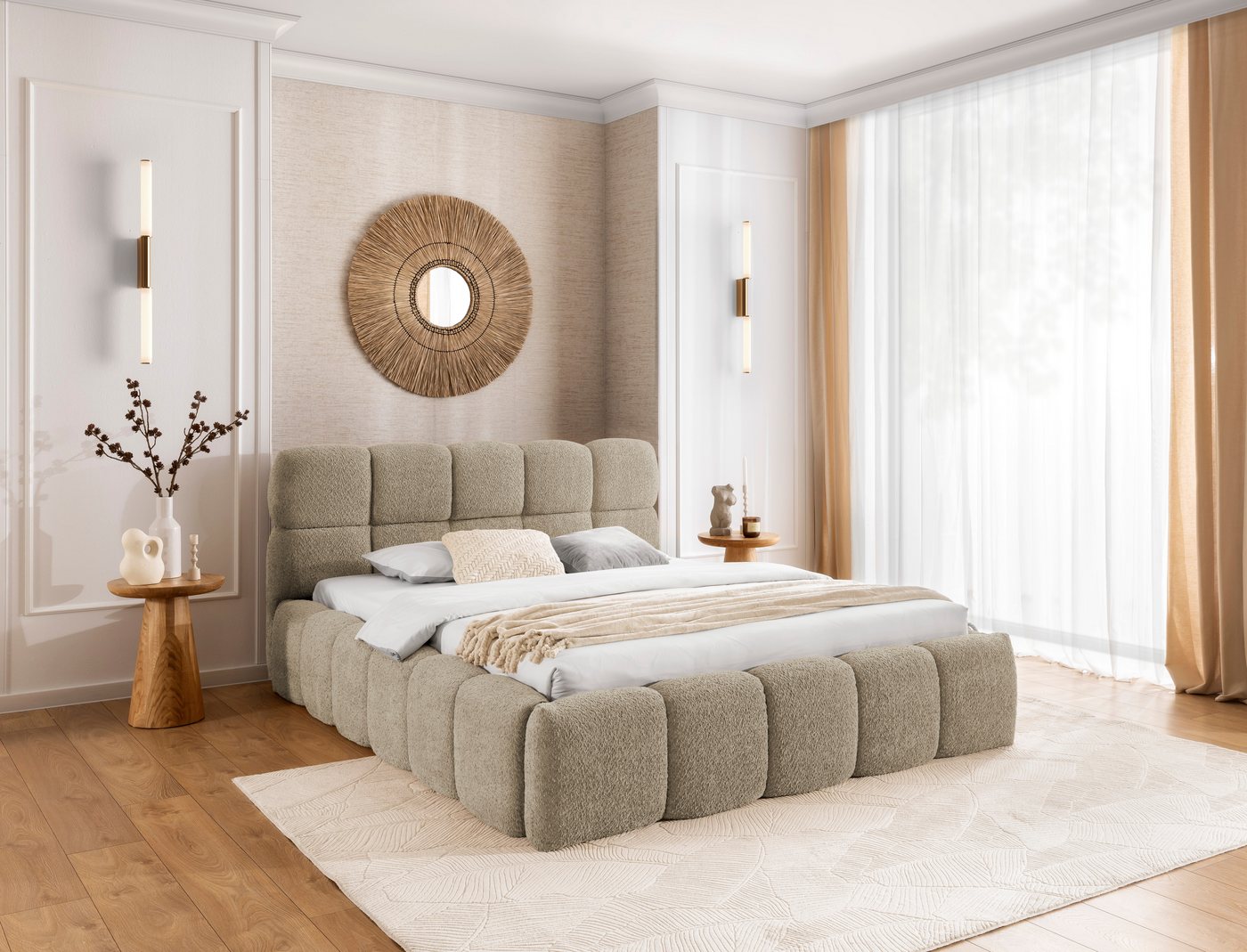 AN-MOEBEL4U Polsterbett Sophie-Doppelbett mit Bettkasten, gepolstertem Kopfteil, ohne Matratze (mit Holzlattenrost), stabile Konstruktion, integrierter Federmechanismus von AN-MOEBEL4U