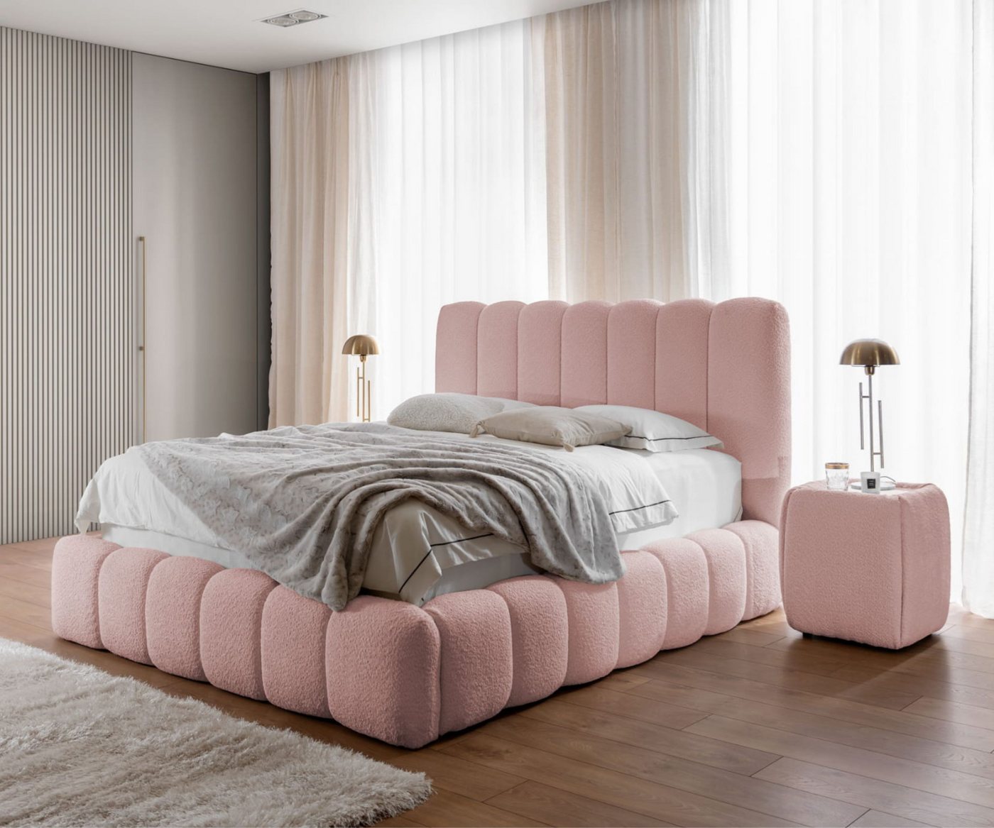 AN-MOEBEL4U Polsterbett KLOE - Bett mit Bettkasten und gepolstertem Kopfteil - Doppelbett (Jugendbett, mit dem gesteppten Kopfteil), Metallrahmen mit 34 Holzlatten, 1000 N Gasdruckfedern, ohne Matratze von AN-MOEBEL4U