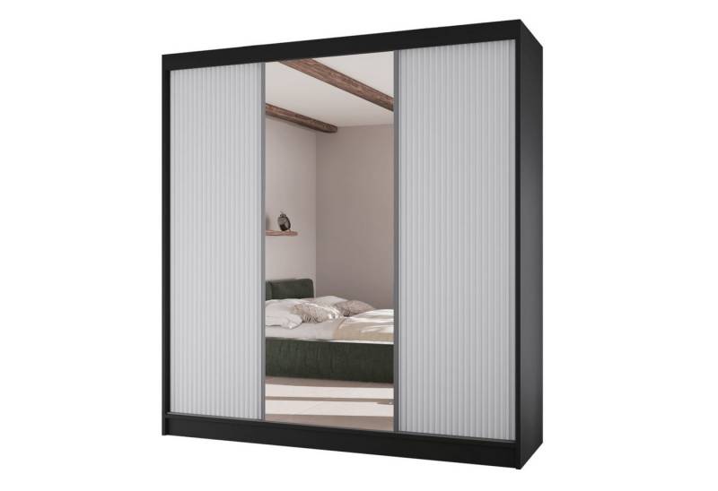 AN-MOEBEL4U Schwebetürenschrank FABIO 200/215/61 mit Spiegel. Front geriefelt. von AN-MOEBEL4U