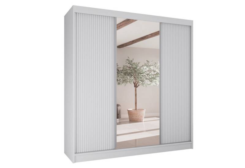 AN-MOEBEL4U Schwebetürenschrank FABIO 200/215/61 mit Spiegel. Front geriefelt. von AN-MOEBEL4U