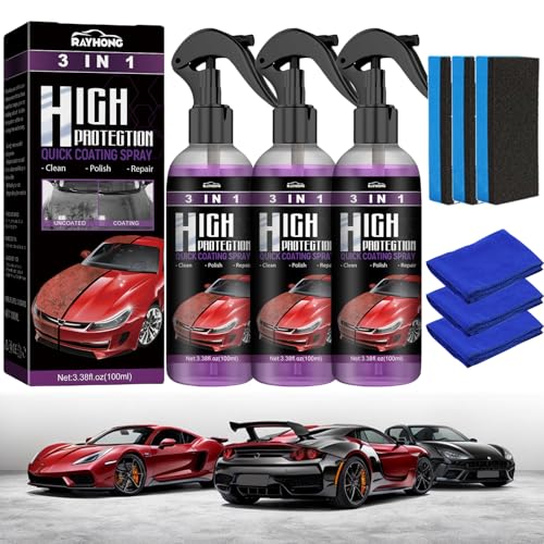 3 stück High Protection 3in1 Spray, Auto Politur Set, Auto Kratzer Entferner, 3 In 1 Beschichtungsspray, Kratzer Entferner Auto, Nano Versiegelung Auto, Autopolitur Kratzer Entfernen von AN-WATTY