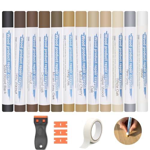Hartwachs Reparaturset 12 Farben, Laminat Reparaturset, Parkett Reparaturset, Fliesen Reparaturset, Raufaser Reparatur, Holz Reparaturset, Vinyl Reparaturset für Laminat, Holz, PVC (12er-braun-weiß) von AN-WATTY