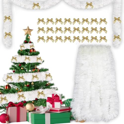 Tannengirlande 10m + 24pcs Weihnachtsschleifen Gold, Girlande Weihnachten, Weihnachtsgirlande, Weihnachten Girlande, Lametta Girlande, Lametta Weihnachtsbaum, Tannengirlande Künstlich, Girlande Tanne von AN-WATTY