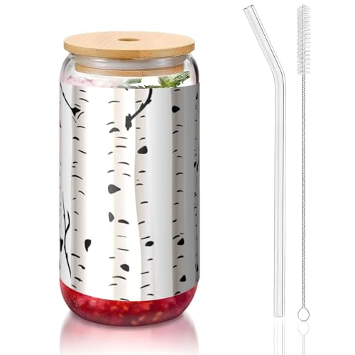 ANABPRMA Birke Tree Glasbecher mit Bambusdeckel und Strohhalm, 473 ml, bedruckte Tasse für Eiskaffee, Tee, Saft ANABPRMA Birke Tree Glasbecher mit Bambusdeckel und Strohhalm, 473 ml, bedruckte Tasse für Eiskaffee, Tee, Saft von ANABPRMA