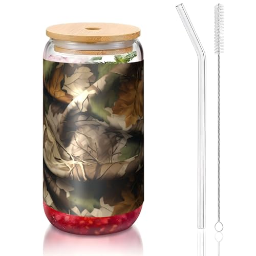 ANABPRMA Cold Tree Camouflage-Glasbecher mit Bambusdeckel und Strohhalm, 473 ml, bedruckte Tasse für Eiskaffee, Tee, Saft ANABPRMA Cold Tree Camouflage-Glasbecher mit Bambusdeckel und Strohhalm, 473 ml, bedruckte Tasse für Eiskaffee, Tee, Saft von ANABPRMA