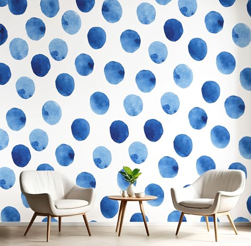 3D Fototapete Vlies Blau Tupfen Moderne Wanddekoration, 300×210cm(W×H) Premium Kunstdruck Tapete, Einfach Geometrisch Punkte XXL Tv-Hintergrundwand Für Schlafzimmer, Wohnzimmer, Kinderzimme Weiß von ANALTIRCE