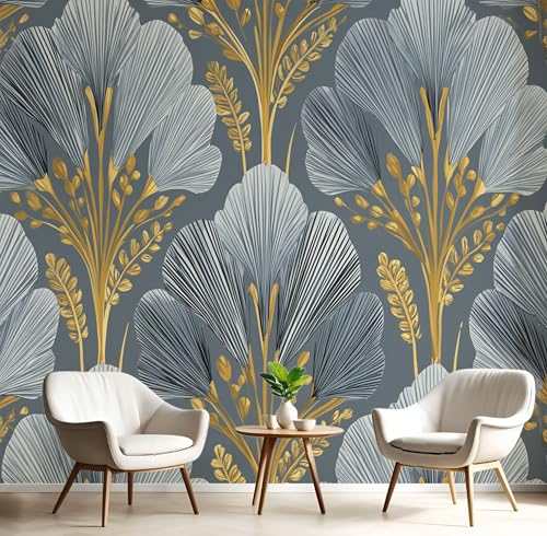 3D Fototapete Vlies Elegante Palmen Moderne Wanddekoration, 400×280cm(W×H) Premium Kunstdruck Tapete, Abstrakt Pflanzen Blätter XXL Tv-Hintergrundwand Für Schlafzimmer, Wohnzimmer, Kinderzimme Grau von ANALTIRCE