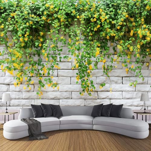 3D Fototapete Vlies Grüne Ranken Blätter Moderne Wanddekoration, 300×210cm(W×H) Premium Kunstdruck Tapete, Natur Pflanzen XXL Tv-Hintergrundwand Für Schlafzimmer, Wohnzimmer, Kinderzimme Weiß von ANALTIRCE