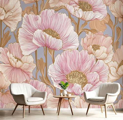 3D Fototapete Vlies Handgezeichnete Blätter Moderne Wanddekoration,400×280cm(W×H) Premium Kunstdruck Tapete,Abstrakte Natur Blumen XXL Tv-Hintergrundwand Für Schlafzimmer,Wohnzimmer,Kinderzimme Rosa von ANALTIRCE