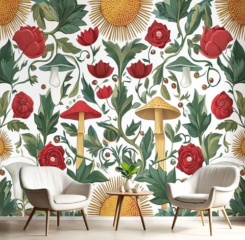 3D Fototapete Vlies Sonne Pilze Blumen Moderne Wanddekoration,350×256cm(W×H)Premium Kunstdruck Tapete,Fantasie Blumen Blütenblätter XXL Tv-Hintergrundwand Für Schlafzimmer,Wohnzimmer,Kinderzimme Grün von ANALTIRCE