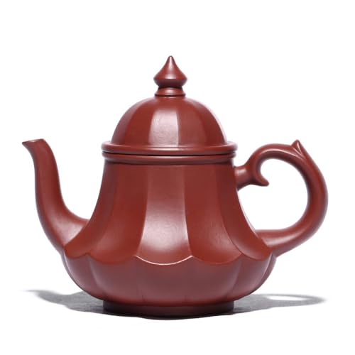 ANALTIRCE (200 ml) China Yixing Lila Ton Teekanne, ZiNi Auspicious gerippte Lotuslaterne Teekanne, handgefertigte Keramik Teekanne für Geschäftsgeschenke, echte Exquisite Teekanne, rot, Einheitsgröße von ANALTIRCE