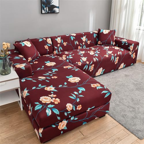 ANALTIRCE 1-/2-/3-/4-Sitzer-Vintage-Sofa-Schonbezüge – Stretch-Spandex-Sofabezüge In L-Form,Blumendruck,Waschbar,Chaiselongue-Couch-Schonbezüge Für Wohnzimmer,Wie Abgebildet,2-Sitzer 145,185 cm von ANALTIRCE