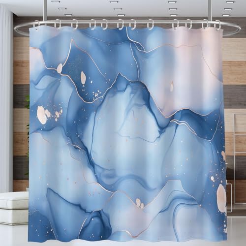 ANALTIRCE Abstrakter Marmor Duschvorhang 180x180cm,Tuschemalerei Rendering-Kunst Blau Bad Waschbar Duschvorhänge Polyester Textil Wasserdicht Badevorhang für Badewanne mit 12 Haken von ANALTIRCE