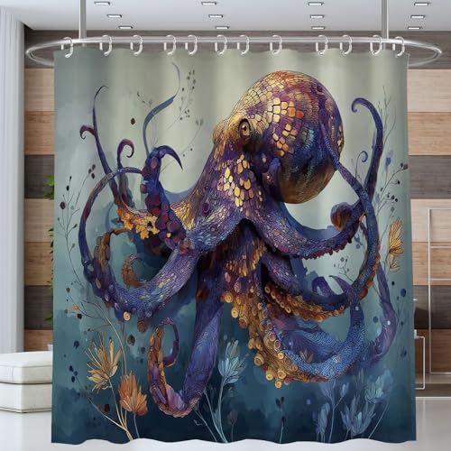 ANALTIRCE Duschvorhang 240x200cm Abstrakter Oktopus Goldene Schuppen Meereslebewesen,Beschwerter Waschbar Polyester Antischimmel Wasserabweisend Stoff Badevorhänge mit 12 Ösen und für Badezimmer ANALTIRCE Duschvorhang 240x200cm Abstrakter Oktopus Goldene Schuppen Meereslebewesen,Beschwerter Waschbar Polyester Antischimmel Wasserabweisend Stoff Badevorhänge mit 12 Ösen und für Badezimmer von ANALTIRCE