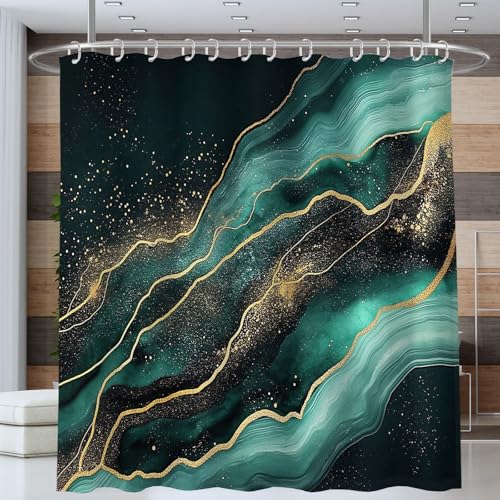 ANALTIRCE Duschvorhang 240x200cm Smaragdgrüner Fluss Abstrakter Marmor,Beschwerter Waschbar Polyester Antischimmel Wasserabweisend Stoff Badevorhänge mit 12 Ösen und Duschvorhangringe für Badezimmer von ANALTIRCE