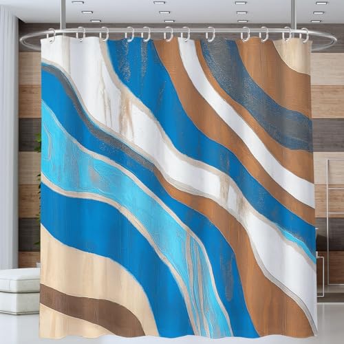 ANALTIRCE Duschvorhang Abstrakt Welle Streifen Kunst Blau Duschvorhänge 240x200cm Anti-Schimmel Wasserdicht Polyester Stoff Waschbar Bad Vorhäng für Badzimmer mit 12 Haken von ANALTIRCE