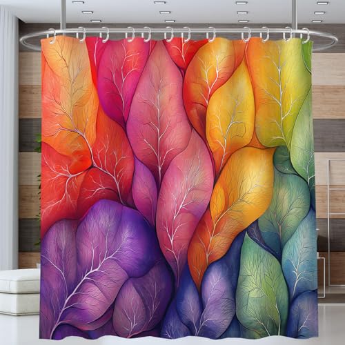 ANALTIRCE Duschvorhang Abstrakte Blattadern Botanische Illustration Orange Duschvorhänge 240x200cm Anti-Schimmel Wasserdicht Polyester Stoff Waschbar Bad Vorhäng für Badzimmer mit 12 Haken von ANALTIRCE
