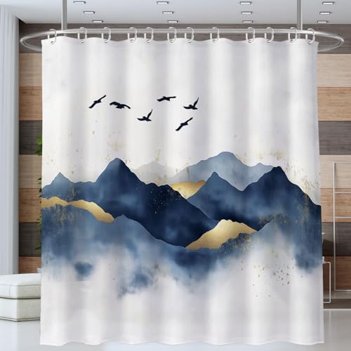 ANALTIRCE Duschvorhang Abstrakter Blick Berge Minimalismus Landschaft Weiß Duschvorhänge 180x180cm Anti-Schimmel Wasserdicht Polyester Stoff Waschbar Bad Vorhäng für Badzimmer mit 12 Haken von ANALTIRCE