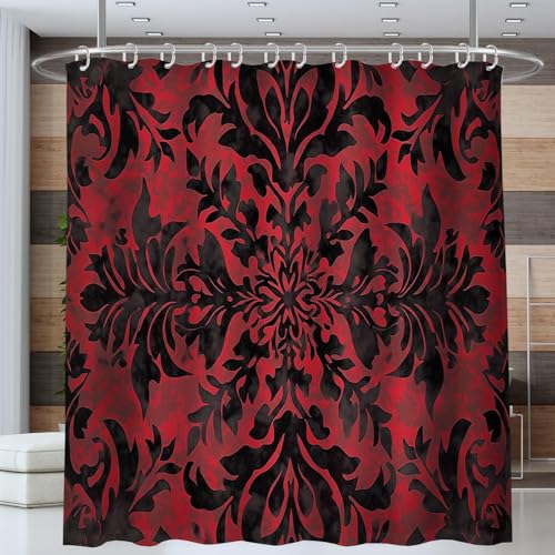 ANALTIRCE Duschvorhang Elegant Blumig Gothic Geheimnisvoll Blumen Rot Duschvorhänge 200x200cm Anti-Schimmel Wasserdicht Polyester Stoff Waschbar Bad Vorhäng für Badzimmer mit 12 Haken von ANALTIRCE