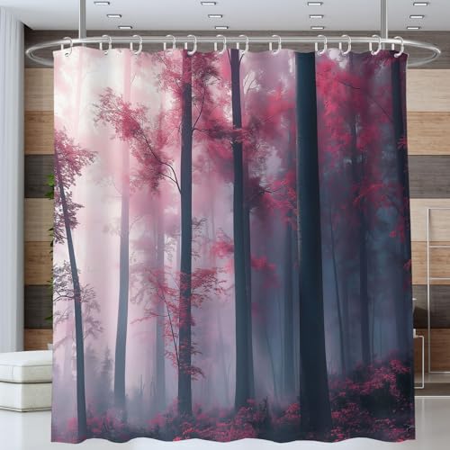 ANALTIRCE Duschvorhang Fantasiewald Rote Blätter Dunkelgrau Duschvorhänge 240x200cm Anti-Schimmel Wasserdicht Polyester Stoff Waschbar Bad Vorhäng für Badzimmer mit 12 Haken von ANALTIRCE