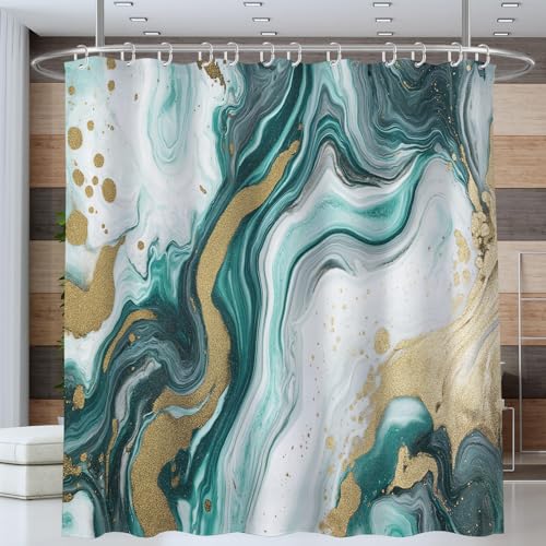 ANALTIRCE Duschvorhang Motiv Marmor Abstrakte Wirbel Duschvorhänge Blau 200x200cm Badewannenvorhang Shower Curtain mit 12 Duschvorhangringen Vorhang für Badezimmer Polyester Waschbar von ANALTIRCE