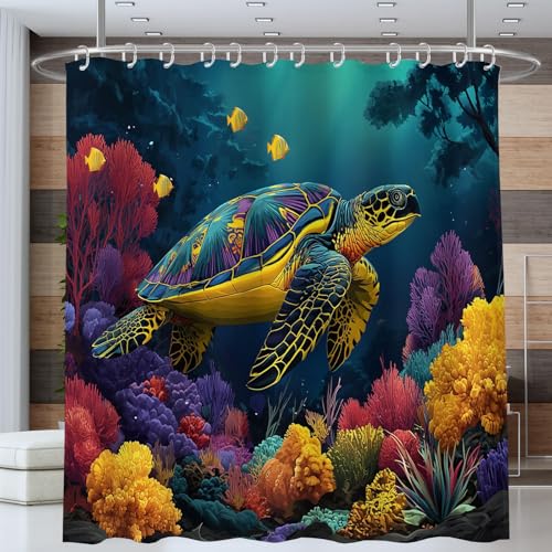 ANALTIRCE Duschvorhang Motiv Schwimmen Meeresschildkröten Dunkelgrün 180x180cm Badewannenvorhang Shower Curtain mit 12 Duschvorhänge Haken Badezimmer Vorhänge Unterwasser Waschbar Textil Vorhang von ANALTIRCE