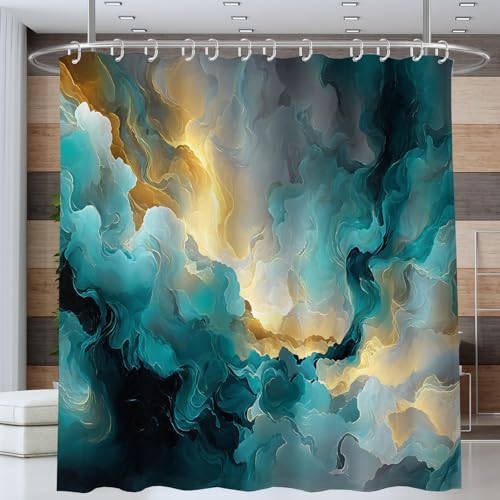 ANALTIRCE Duschvorhang Motiv Türkis Wolken Wirbel Abstrakt Graffiti Duschvorhänge Grün 200x200cm Badewannenvorhang Shower Curtain mit 12 Duschvorhangringen Vorhang für Badezimmer Polyester Waschbar von ANALTIRCE