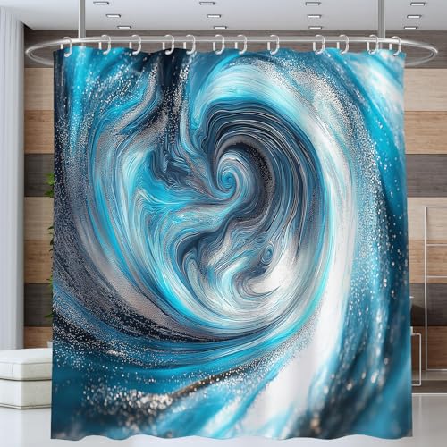 ANALTIRCE Duschvorhang Motiv Wellen Strudel Abstrakte Streifen Duschvorhänge Blau 240x200cm Badewannenvorhang Shower Curtain mit 12 Duschvorhangringen Vorhang für Badezimmer Polyester Waschbar von ANALTIRCE