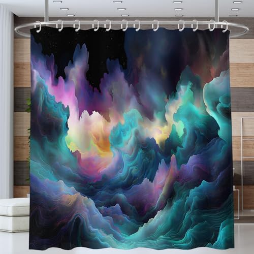 ANALTIRCE Fantasie Wolken Duschvorhang 240x200cm,Psychedelisch Landschaft Türkis Bad Waschbar Duschvorhänge Polyester Textil Wasserdicht Badevorhang für Badewanne mit 12 Haken von ANALTIRCE