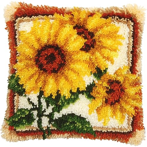 ANALTIRCE Knüpfkissen-Sets – Sonnenblumen-Kissenbezug, Häkeln, Hobby, Basteln, Diy-Garn Für Stickerei, Kissenbezug, Zuhause, Sofa, Bett, Kissen, Dekoration, Wie Abgebildet, 17 X 17 Zoll/43 X 43 Cm von ANALTIRCE