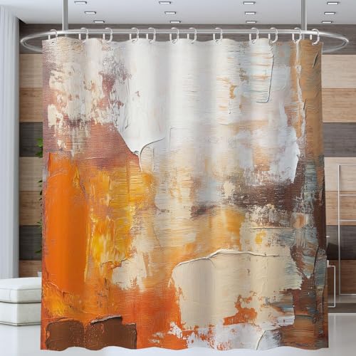 ANALTIRCE Natürliche Textur Duschvorhang Abstrakt Farbblöcke Wasserfester Badvorhang Dunkler Bernstein Waschbar Schimmelbeständig Duschvorhang für Badezimmer Dekoration mit 12 Haken 180x180cm von ANALTIRCE