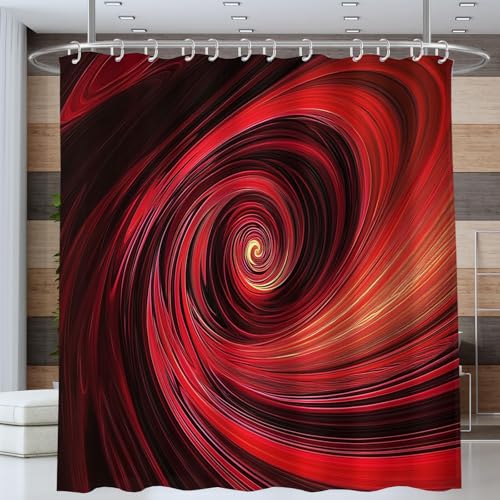 ANALTIRCE Rote Wirbel Streifen Duschvorhang 180x180cm,Digitale Kunst Linien Rot Bad Waschbar Duschvorhänge Polyester Textil Wasserdicht Badevorhang für Badewanne mit 12 Haken von ANALTIRCE