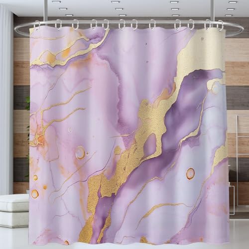 ANALTIRCE Tinte Streifen Duschvorhang Marmorstruktur Wasserfester Badvorhang Hellviolett Waschbar Schimmelbeständig Duschvorhang für Badezimmer Dekoration mit 12 Haken 240x200cm von ANALTIRCE