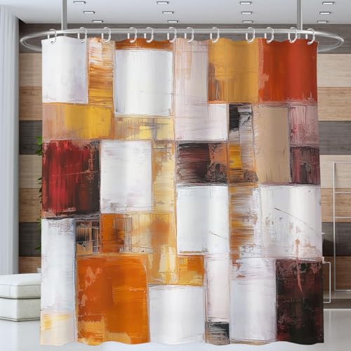 ANALTIRCE Wasserdichter Duschvorhang Polyester mit Abstraktes Ölgemälde Dick Farbblöcke Graffiti, Badewanne Badezimmer Vorhang 180x200cm, Waschbar Einfach zu Reinigen, Weiß Duschvorhänge mit 12 Haken von ANALTIRCE