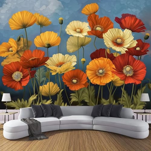 Abstrakte Mohnblumen Vlies Fototapete Wohnzimmer 150×105cm(W×H), Pflanzen Ölgemälde Tapete Wanddeko Wandtapete Wallpaper Dekoration, Schlafzimmer Restaurant Cafe Büro Flur von ANALTIRCE