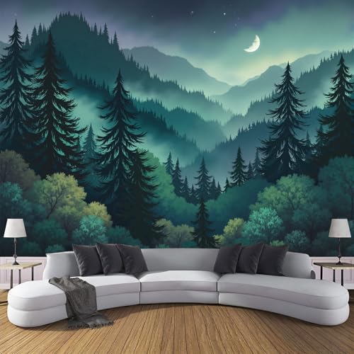 Anime Wald Vlies Fototapete Wohnzimmer 150×105cm(W×H), Berge Bäume Tapete Wanddeko Wandtapete Wallpaper Dekoration, Schlafzimmer Restaurant Cafe Büro Flur von ANALTIRCE