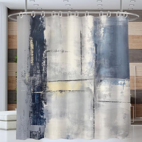 Duschvorhang Motiv Abstrakt Geometrisch Grau Blau 240x200cm Badewannenvorhang Shower Curtain mit 12 Duschvorhänge Haken Badezimmer Vorhänge Moderne Linien Kunst Waschbar Textil Vorhang für Badezimmer von ANALTIRCE