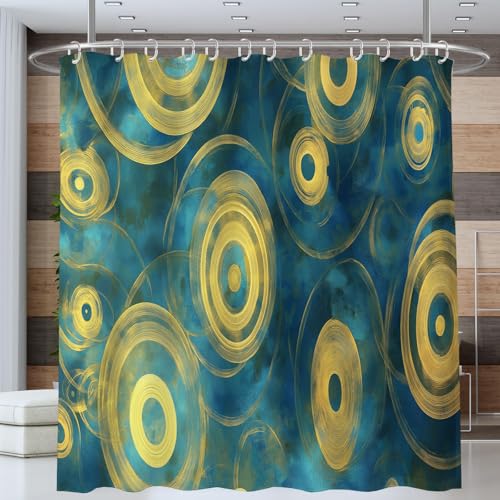 Duschvorhang Motiv Gold Kreise Wirbel Abstrakt Geometrisch Duschvorhänge Türkis 180x180cm Badewannenvorhang Shower Curtain mit 12 Duschvorhangringen Vorhang für Badezimmer Polyester Waschbar von ANALTIRCE