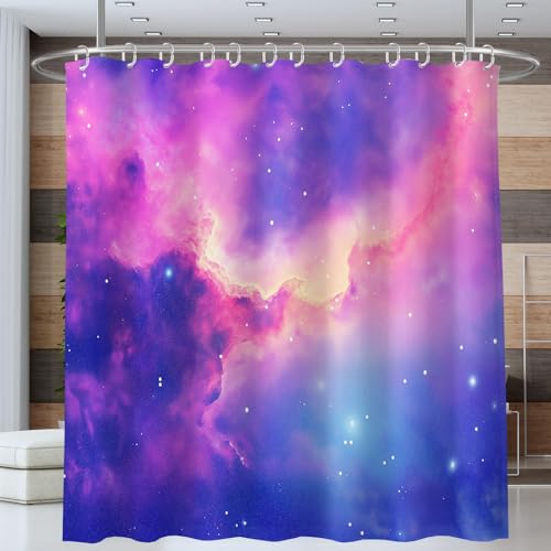Duschvorhang Motiv Traum Galaxie Blau 200x200cm Badewannenvorhang Shower Curtain mit 12 Duschvorhänge Haken Badezimmer Vorhänge Schöner Platz Waschbar Textil Vorhang für Badezimmer Polyester von ANALTIRCE