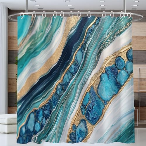 Duschvorhang Motiv Weißen Wellen Fluss Abstraktes Gekritzel Duschvorhänge Türkis 180x200cm Badewannenvorhang Shower Curtain mit 12 Duschvorhangringen Vorhang für Badezimmer Polyester Waschbar von ANALTIRCE