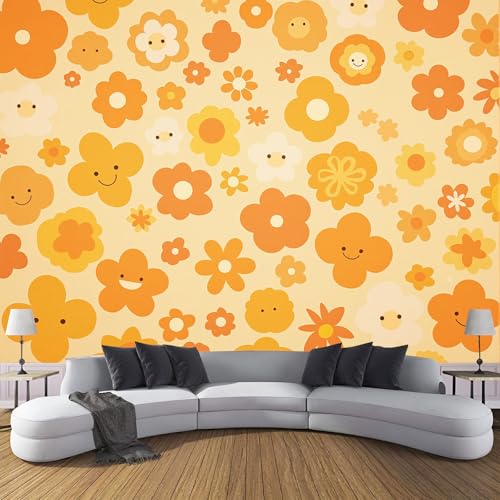 Fototapete 3D Effekt Abstrakt Lustig Blumen Tapete Retro Blumen Tapeten Vliestapete Modern Wandtapete Wohnzimmer Wanddeko Motivtapeten 350×256cm(W×H) von ANALTIRCE