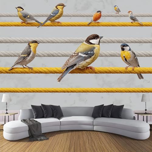 Fototapete 3D Effekt Abstrakt Streifen Tiere Tapete Seil Vogel Tapeten Vliestapete Modern Wandtapete Wohnzimmer Wanddeko Motivtapeten 375×270cm(W×H) von ANALTIRCE