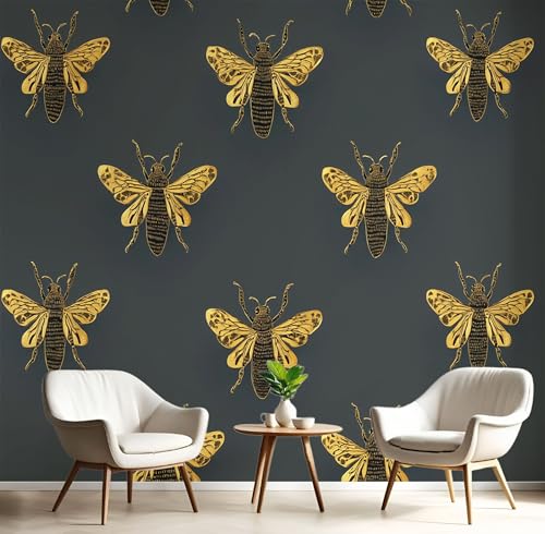 Fototapete 3D Effekt Einfachheit Insekten Tapete Goldene Biene Tapeten Vliestapete Modern Wandtapete Wohnzimmer Wanddeko Motivtapeten 375×270cm(W×H) von ANALTIRCE