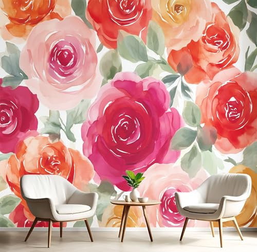Fototapete 3D Effekt Elegante Aquarellrosen Dekoration Wandbild, Abstrakt Blütenblätter Blumen Vlies Tapete 150×105cm(W×H) Wandtapeten,220g/m2 Fototapete Moderne Panorama Wanddeko Weiß von ANALTIRCE