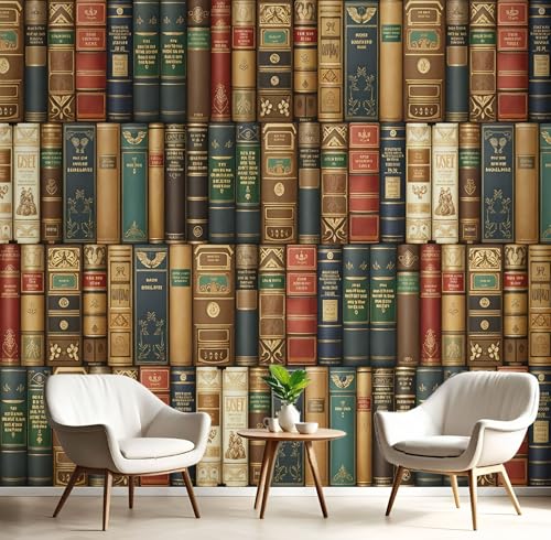Fototapete 3D Effekt Europäischer Bücher Bibliothek Dekoration Wandbild, Retro Bücherregal Vlies Tapete 150×105cm(W×H) Wandtapeten,220g/m2 Fototapete Moderne Panorama Wanddeko Braun von ANALTIRCE